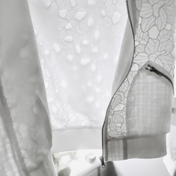 New Jason Wu Bomber Jacket White Lace Cutout Sheer Sleeves Womens XS - Picture 5 of 12